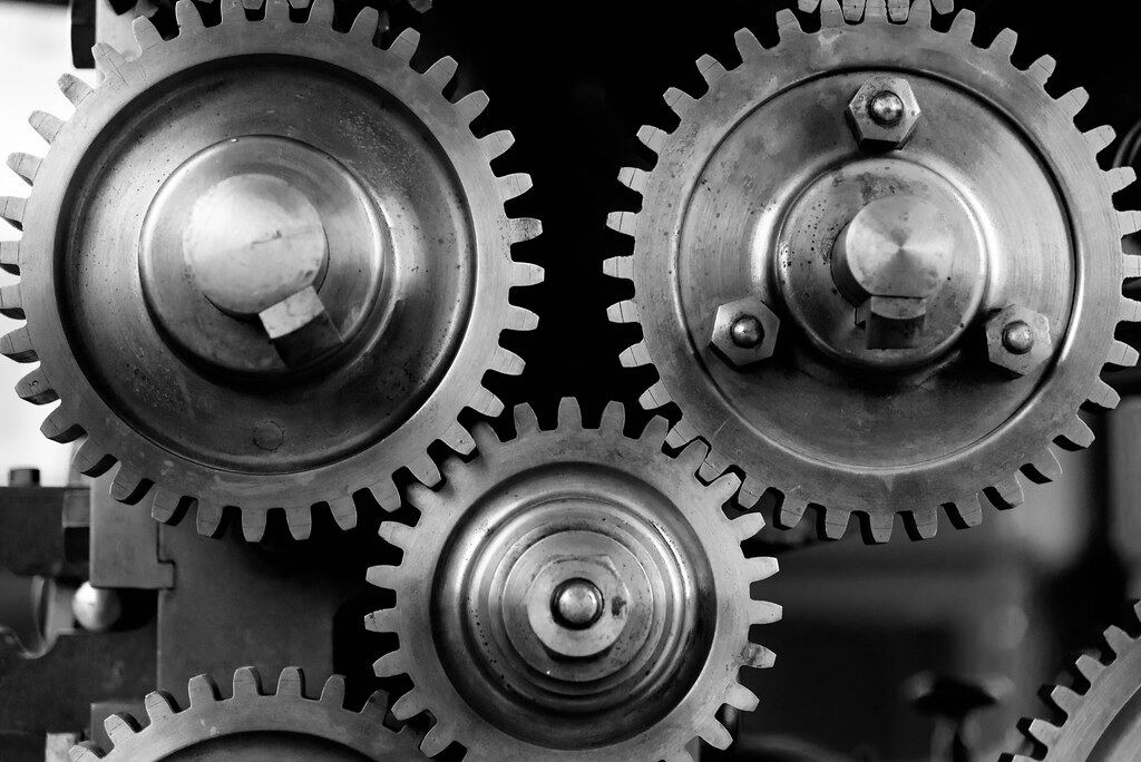 Steel gears meshing